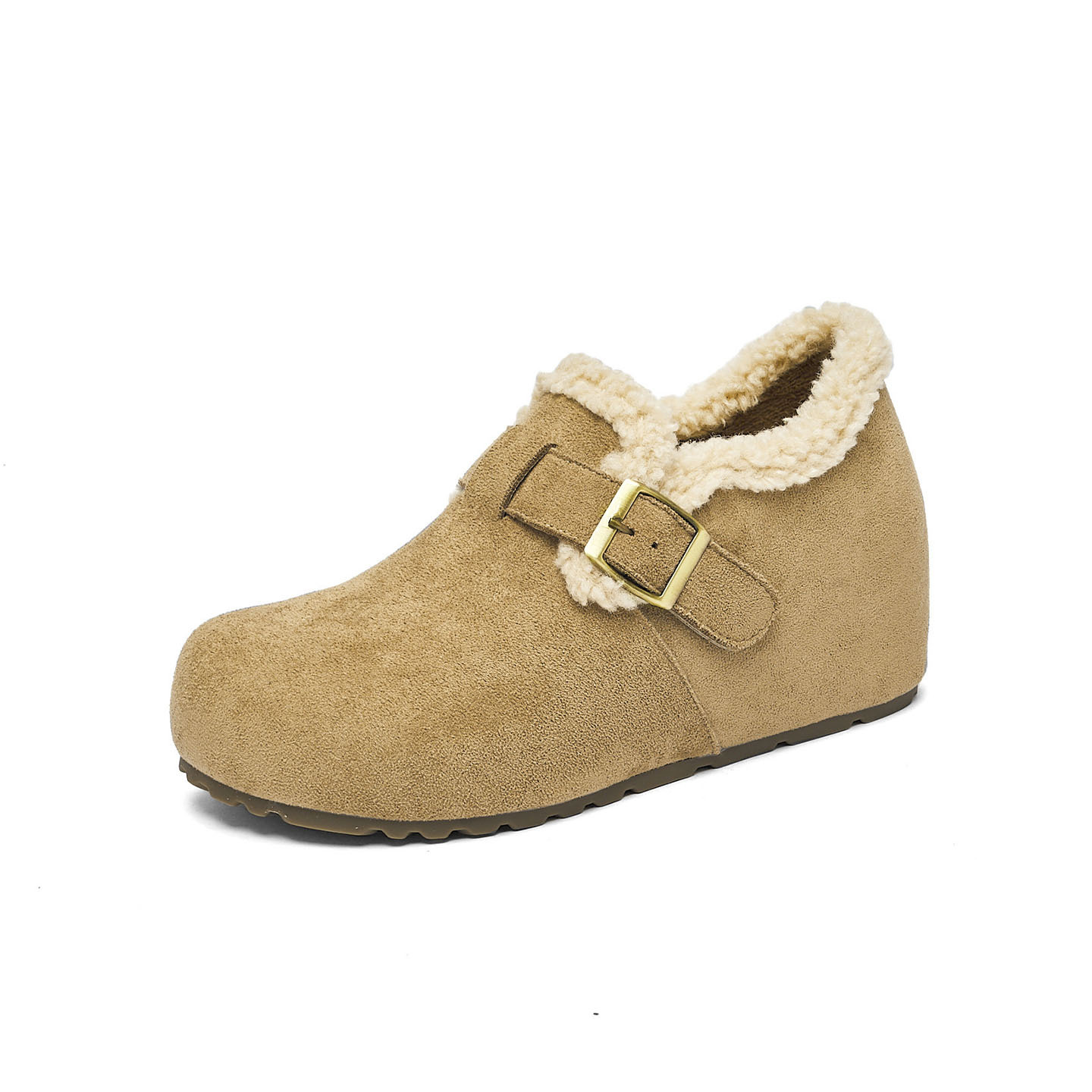 Augu Lion Deng Xiaoping Boccan zapatos mujeres 2025 nuevos zapatos de invierno de tacones altos con una base gruesa de lana todo incluido un zapato de algodón