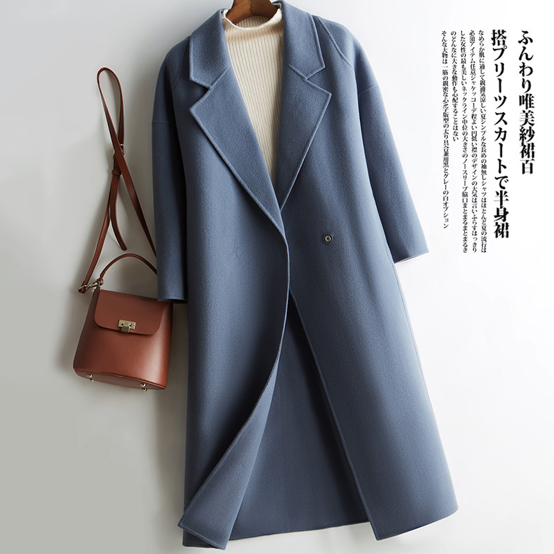 Yellow Double-Sided Wool Coat for Women, Mid-Length, 2024 Autumn and Winter New Style, Korean Version, Loose Cocoon-Shaped Wide Woolen Coat