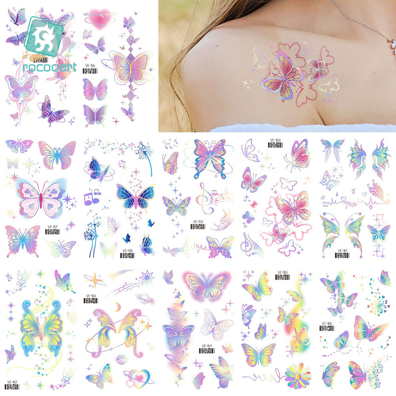 Ruikalong New Metal Tattoo Sticker Cartoon Butterfly Animal Mermaid Waterproof Perm Laser Tattoo Sticker