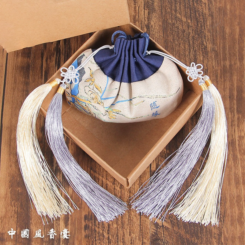 Dragon Boat Festival bolsita bolsa de loto estilo antiguo bordado bolsita estilo chino joyería caja hanfu portátil incienso bolsa doble borla