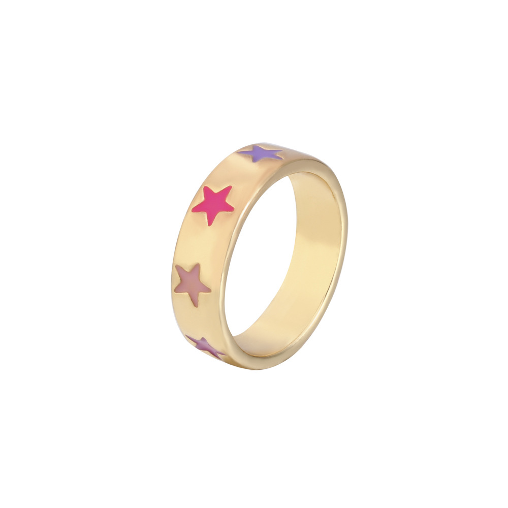 wholesale fashion color heart five-pointed star dripping oil alloy ring Nihaojewelry