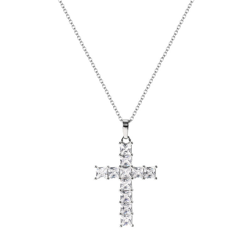 Retro Cross Copper Inlay Artificial Crystal Pendant Necklace 1 Piece