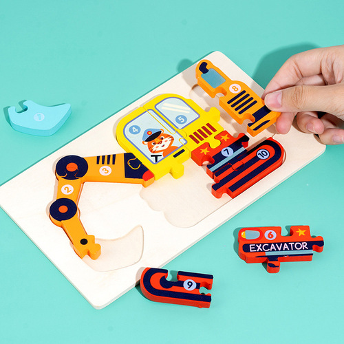 Wooden children's early education traffic cognitive three-dimensional puzzle toys 0-2-3 years old baby educational puzzle building block toys