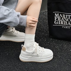 韩版真皮厚底小白鞋女2025秋季新款轻便舒适百搭增高休闲运动板鞋