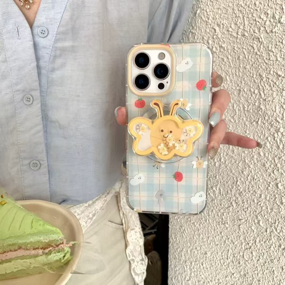 Pequeña miel a cuadros fresca y linda para Apple 16ProMax funda para teléfono móvil 15Pro magnético 14/13 femenino 15PM