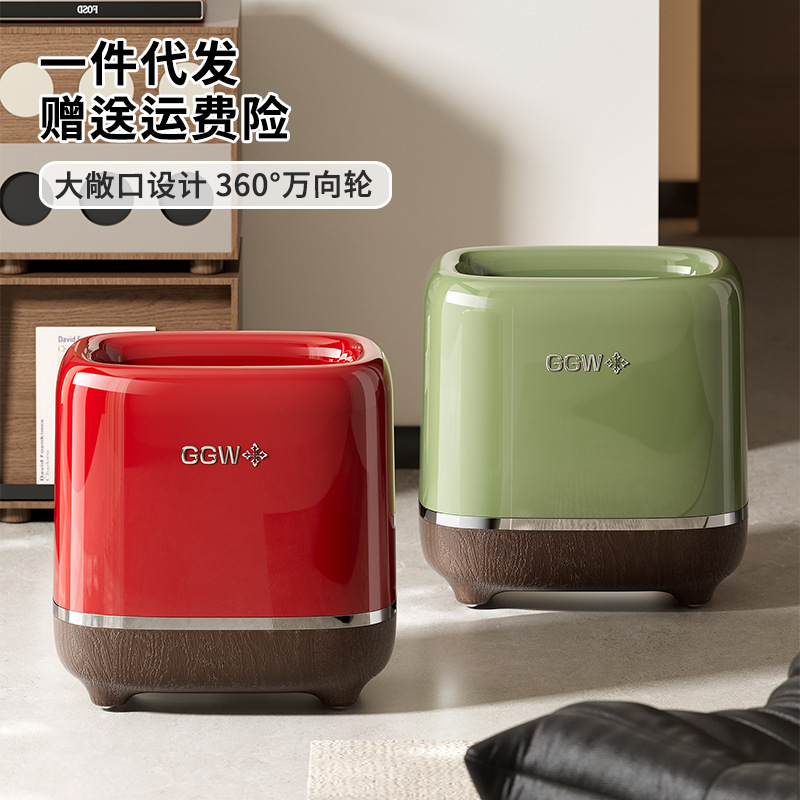 Large Capacity Trash Can for Home Use, High-End Luxury Style, Suitable for Living Room and Bedroom, with Wheels, Movable, Large Opening Trash Bin
