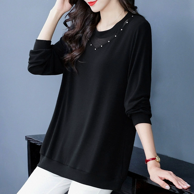 Осенне-зимний теплый дизайн, повседневный тонкий свободный эластичный свитер с длинным рукавом и бисером, Базовая рубашка, женская одежда для мамы 40 лет