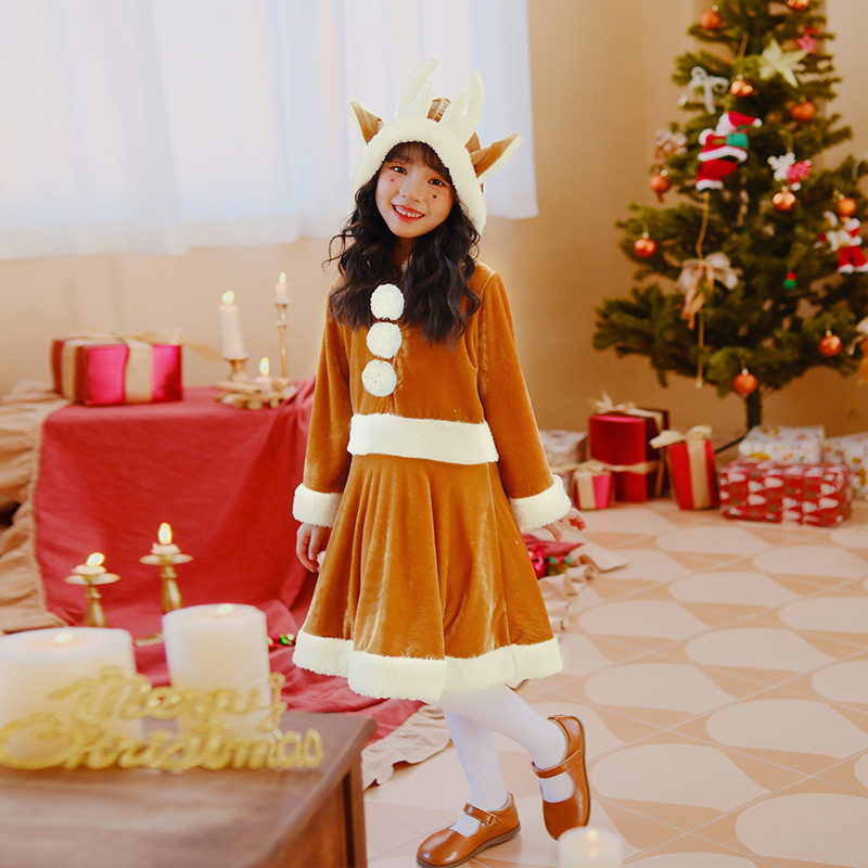 日本版クリスマス子供服ヘラジカワンピーススカート幼稚園女の子赤ちゃんサンタクロース長袖|undefined