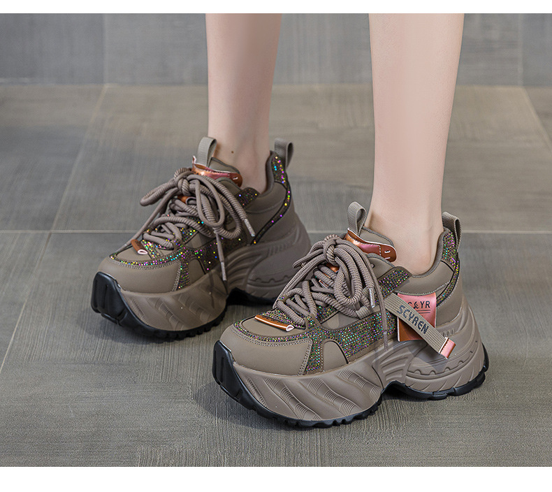 Giày sneaker nữ đế dày tăng chiều cao phong cách hot girl mùa thu 2026 — Kaki M2939, M2939 màu đen chi tiết 12