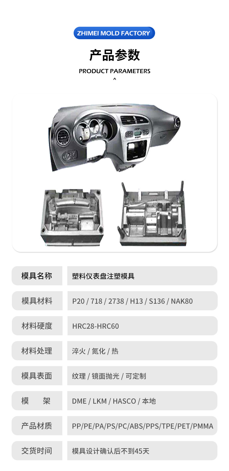Plastic Mold Parts for Instrument Panels, Manufacturing Automotive Parts, Developing Plastic Instrument Panels, Injection Molding Manufacturer
