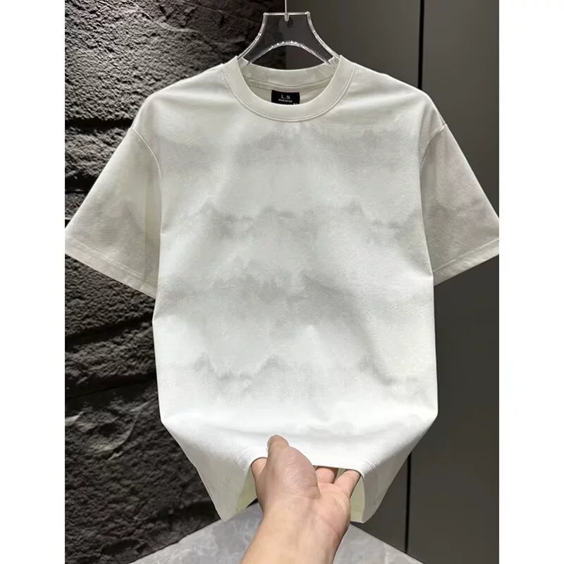 Мужская футболка с короткими рукавами градиентного цвета, летняя тонкая повседневная футболка, красивая модная мужская футболка с половиной рукавов для верхней одежды