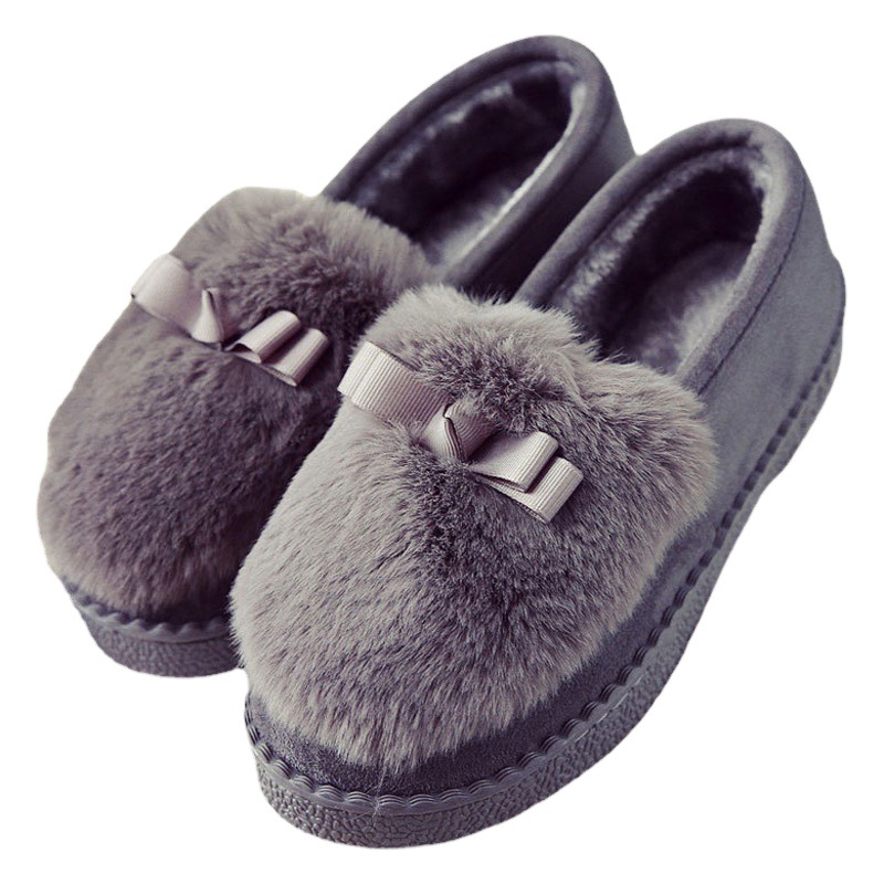 One-Piece Drop-Shipping Autumn and Winter Furry Shoes, Fleece-Lined Birkenstock-Style Cotton Shoes, Casual Women's Shoes, Low-Top Loafers, Slip-On Maternity Shoes