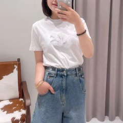 2025 新作夏の女性のカジュアル気質多用途ラウンドネック半袖立体フラワー Tシャツトップ 2J2B348