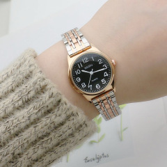 文藝學生鋼帶石英表不鏽鋼帶時尚女生手錶森系大數字面女士表