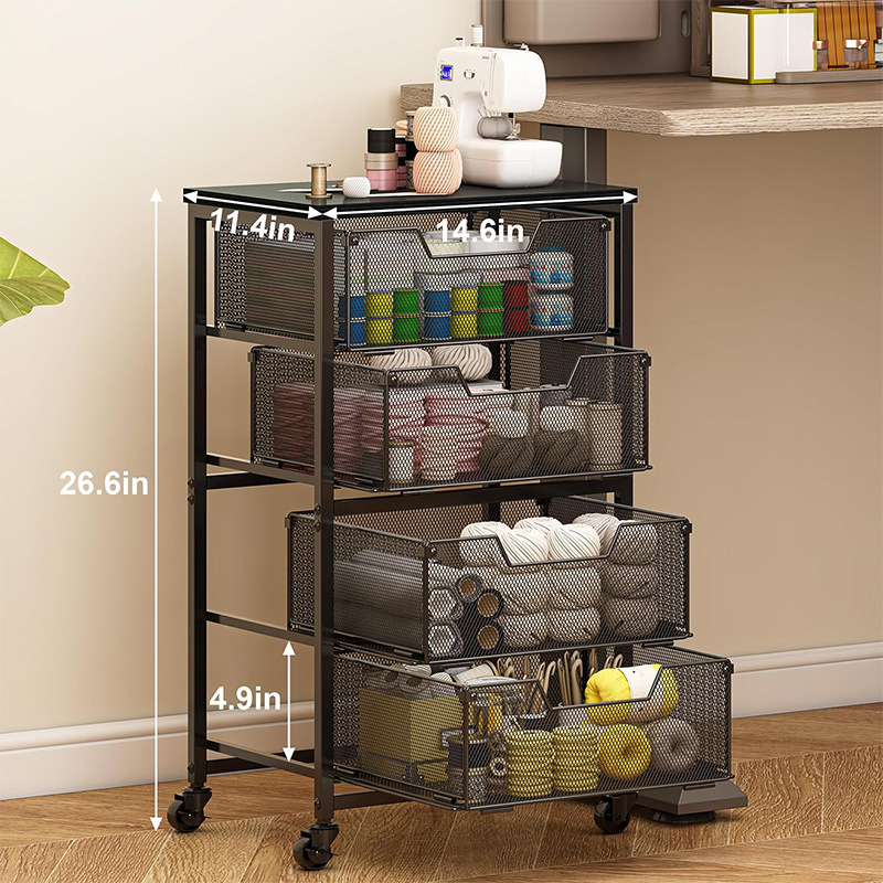Cross-border rolling file cart with industrial wheels, grid drawers, file cabinet, storage organizer, modern and simple design