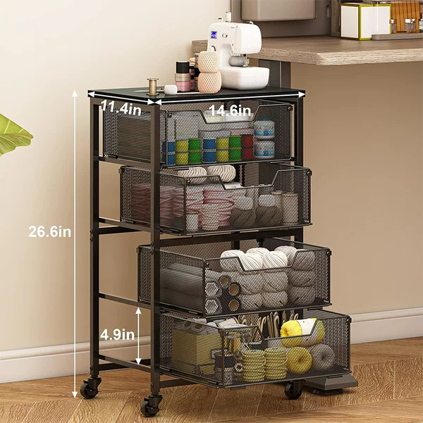 Cross-border rolling file cart with industrial wheels, grid drawers, file cabinet, storage organizer, modern and simple design
