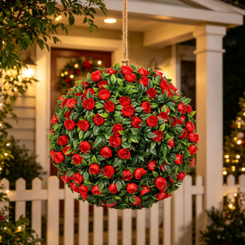 Christmas Artificial Rose Flower Ball Hanging Decoration, Outdoor Courtyard Ceiling Decoration Flower Ball, Wedding and Shopping Mall Artificial Flower Ball Christmas Artificial Rose Flower Ball Hanging Decoration, Outdoor Courtyard Ceiling Decoration Flower Ball, Wedding and Shopping Mall Artificial Flower Ball