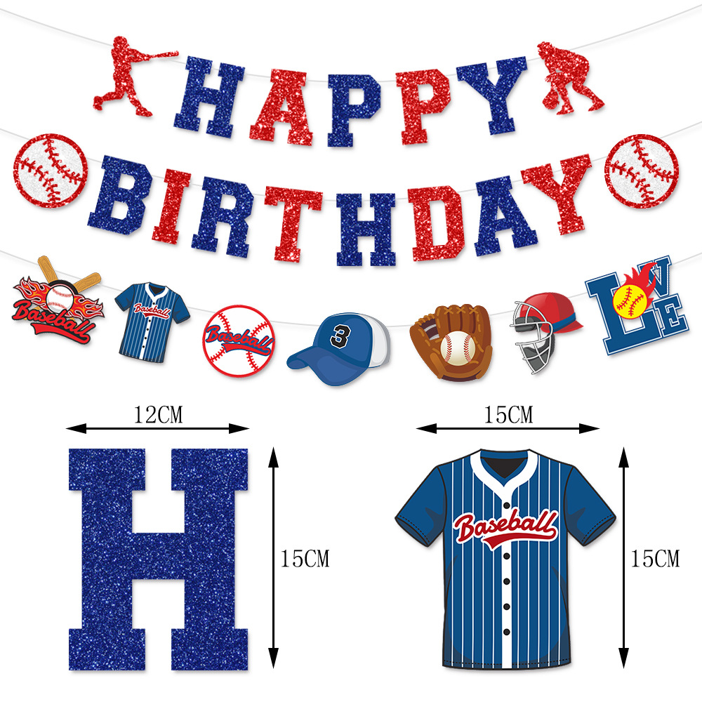 Transfronterizo nuevos deportes de béisbol tema fiesta de cumpleaños decoración traje béisbol cumpleaños bandera pastel insertar