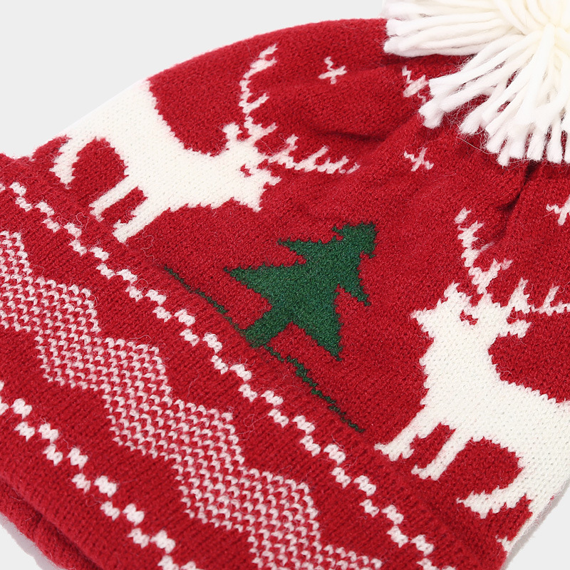 Christmas decoration winterproof hat, scarf and gloves three-piece elk jacquard autumn and winter warm knit suit_voghion.com