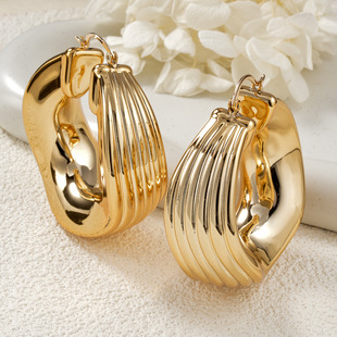 2025 New European and American Cross-Border Fashion Niche 18K Gold-Plated Copper Earrings for Women's Banquets Unique