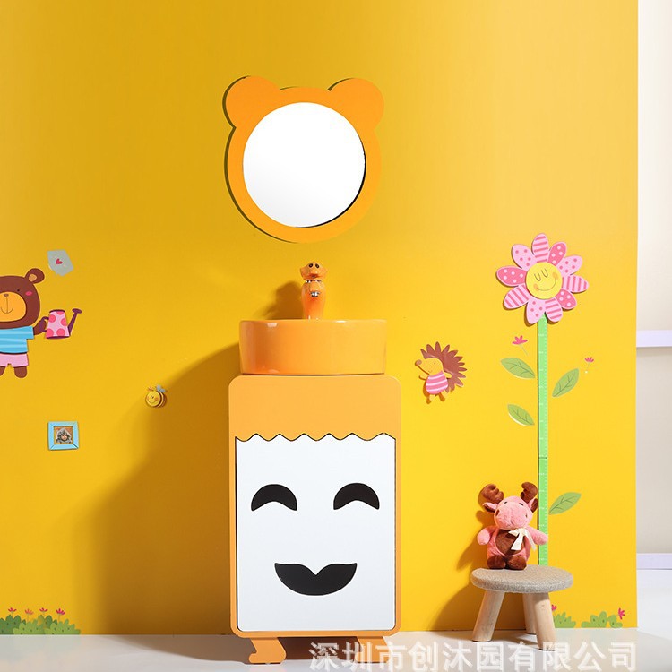Kindergarten niños lavabo gabinete combinación doble lavabo cerámica dibujos animados lindo color baño lavabo mesa de lavado