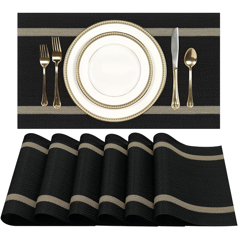 Borde de oro rayado PVC Western placemat luz creativa estera de mesa de lujo simple todo partido estera de mesa hogar caja de regalo mantel