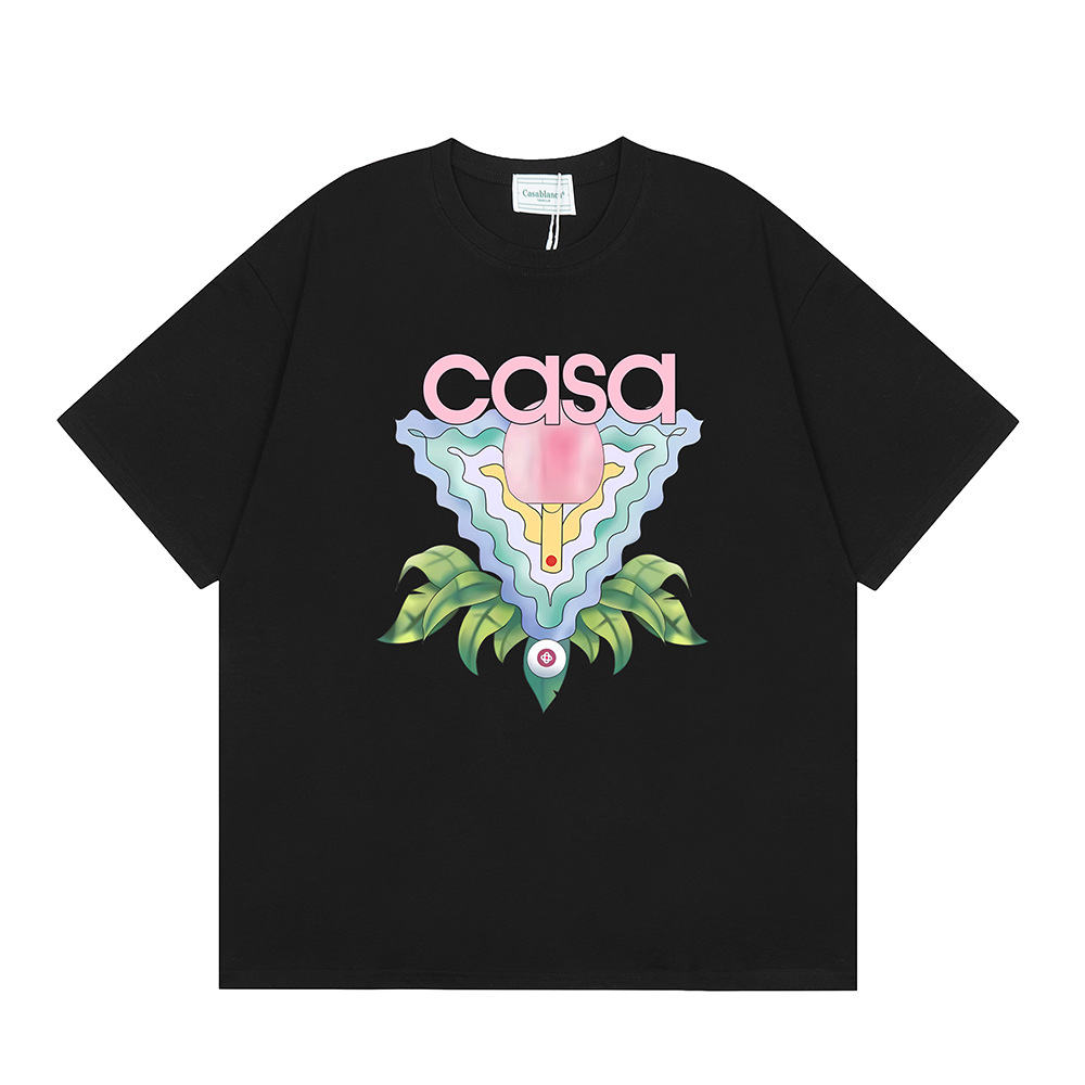 Transfronterizo 2024 primavera y verano nuevo estilo Casablanca Casablanca LOGO estampado hombres y mujeres camiseta suelta de manga corta