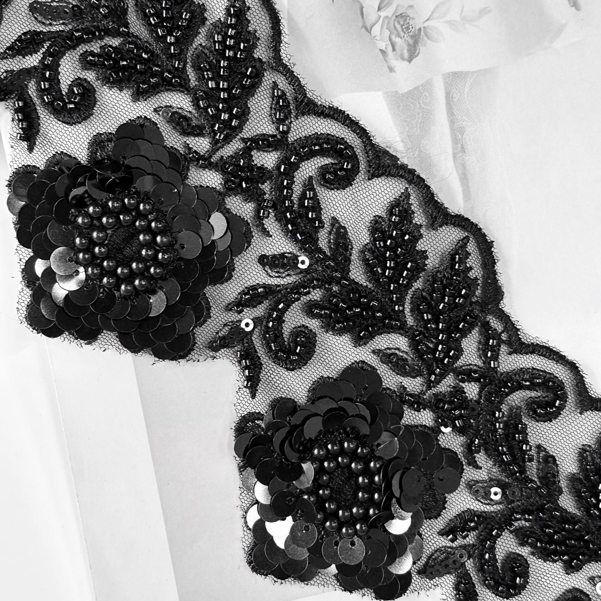Hilo de malla negro de 10 cm de ancho, cuentas de clavos, lentejuelas, accesorios de ropa de encaje bordado, tocado cheongsam, accesorios para el cabello, accesorios para el cabello image 4