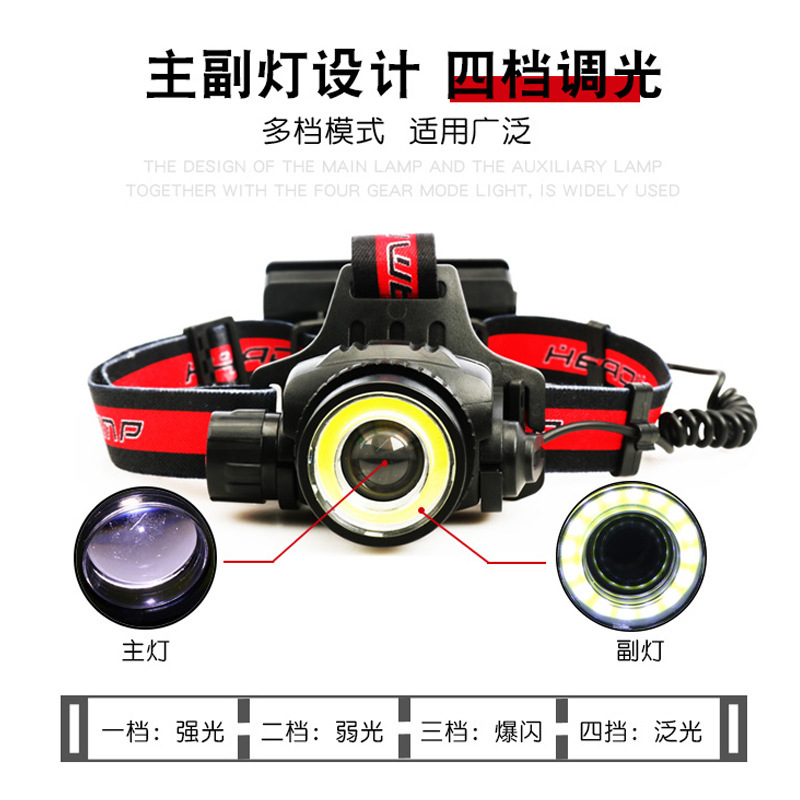 Outdoor Night Fishing Head-Mounted Headlamp USB Rechargeable 2400 Mah Large Capacity Night Fishing Lamp Dedicated Cob Light Source Super Bright