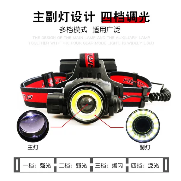 Outdoor Night Fishing Head-Mounted Headlamp USB Rechargeable 2400 Mah Large Capacity Night Fishing Lamp Dedicated Cob Light Source Super Bright