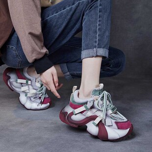 With a platform platform mesh clunky shoes fashion color matching casual sports style sandals spring and summer breathable mesh Shoes sandals