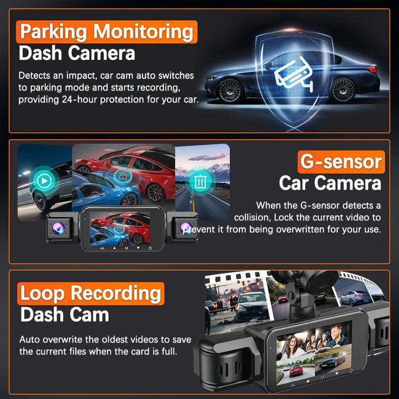 360 ° Cross-border four-camera high-definition dashcam with infrared night vision, supports mobile phone connectivity and 24-hour parking monitoring