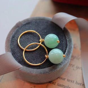 Authentic High-grade Natural Apple Green 10mm Chalcedony Round Bead Earrings 925 Silver Gold Big Ear Ring with genuine goods