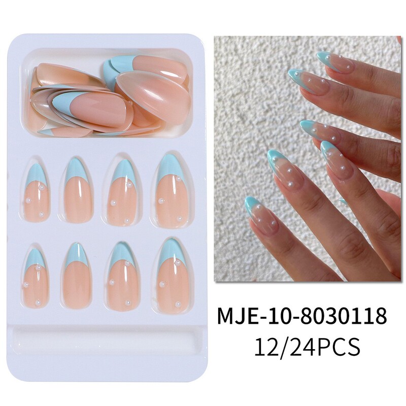Collection of French with Diamond Almond Nail Art Patch Removable Finished Wear Armor False Nails Cross-border Exclusive