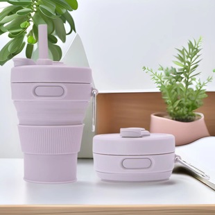 Cross-Border Popular Silicone Water Cup Foldableable Portable Retractable Water Cup Factory Direct Sales Foldableing Coffee Cup Straw Cup