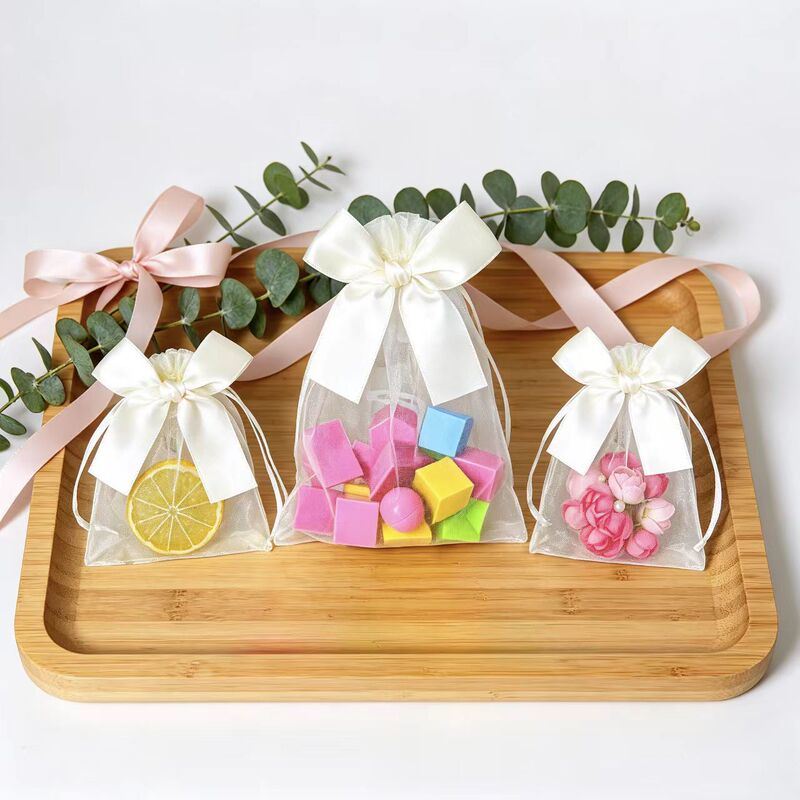 Cross-Border Shipping of Beige Semi-Transparent Gauze Bags, European-Style Wedding Gift Packaging Bags, Holiday Gift Drawstring Bags