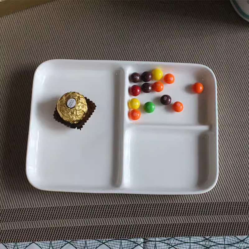 Ceramic three-plate long square plate snack plate BB plate drawing plate simple plate sushi plate multi-size