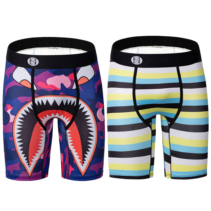 メンズパンツ男性平角ズボンプリントファッションファッション個性青少年セクシー中腰通気四角ズボン