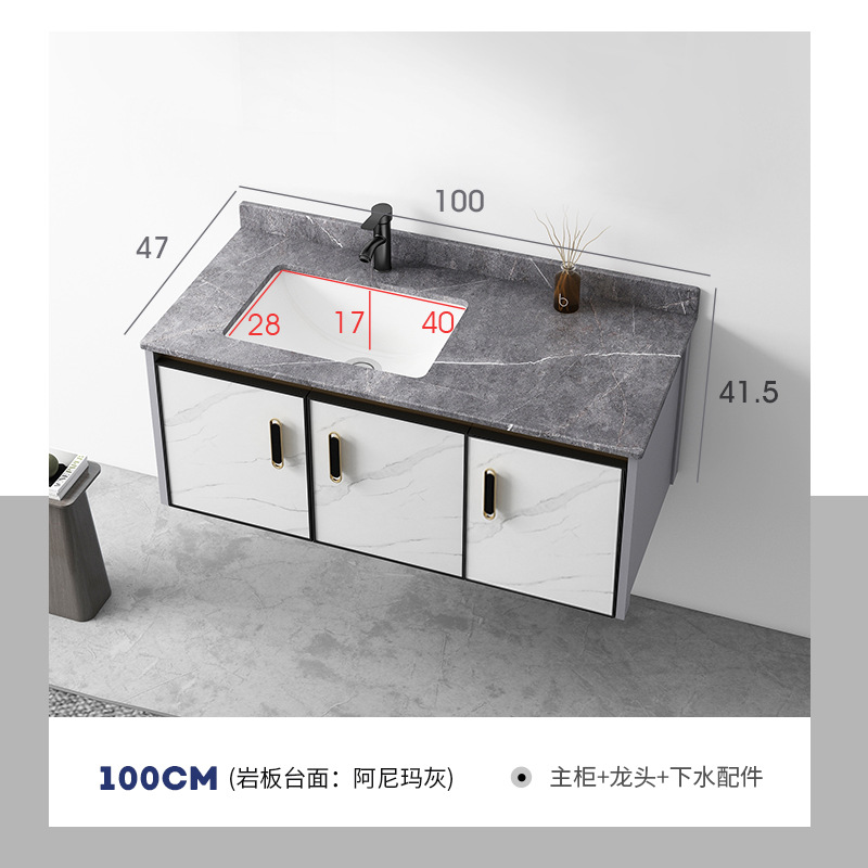 Blanco 100 tres puertas con placa de roca blanca + grifo