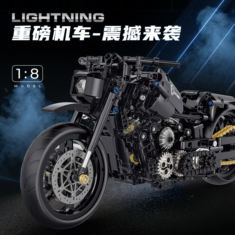 Doble altura 1: 8 tecnología motocicleta Harley Duke mecánica tecnología de construcción de bloques de moda juegos de ensamblaje juguetes de regalo para niños