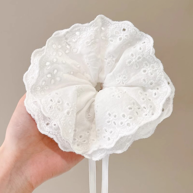 Corbata de pelo de intestino de lunares de crema grande coreana, gomas de goma de cola de caballo suaves para mujer, accesorios para el cabello de bola, accesorios para el cabello, cuerda para la cabeza
