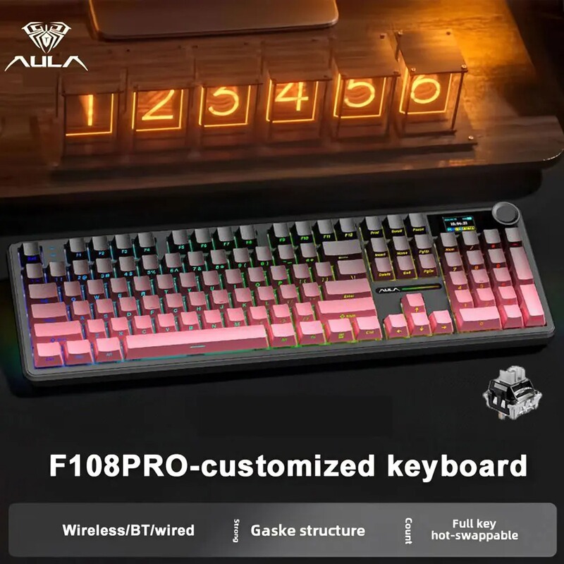 AULA Wolf Spider F108pro カスタムメカニカルキーボード ワイヤレス Bluetooth 3モード ゲーミングキーボードとマウス ホットスワップ対応|undefined