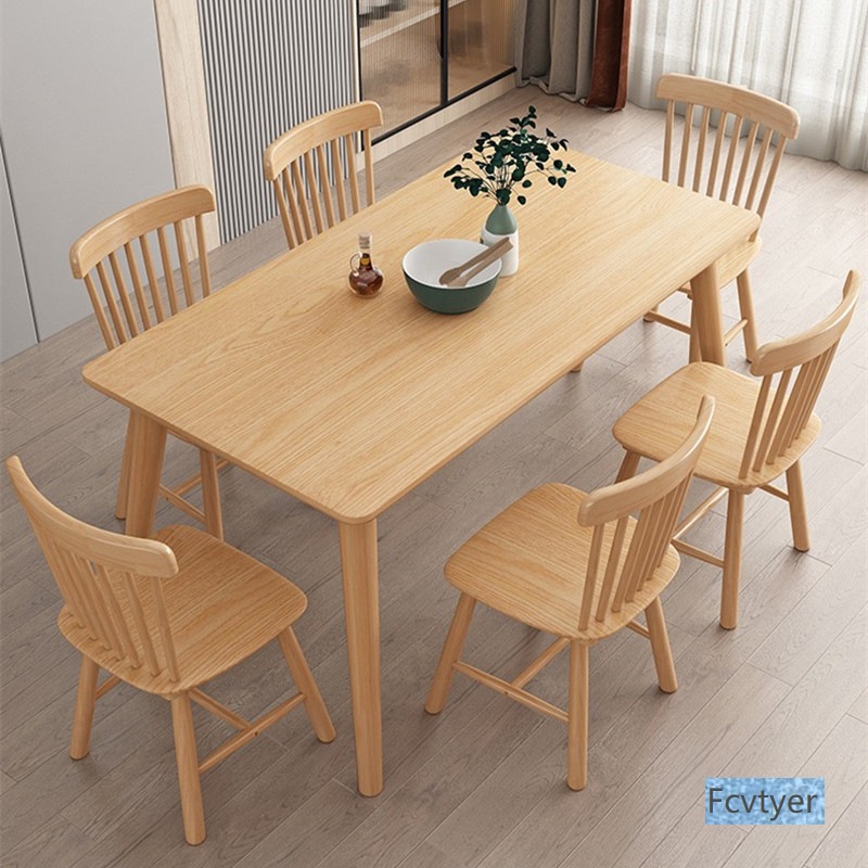 Nordic Solid Wood Dining Table Log Style Household Small Apartment Oak Dining Table and Chair Combination Restaurant B&B Square Dining Table