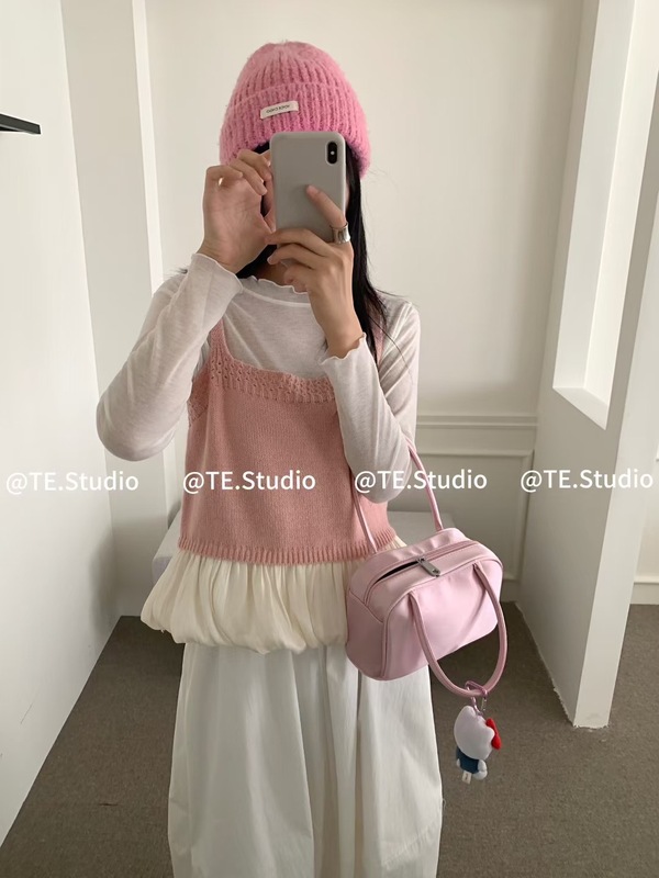 气质小众荷叶边下摆拼接针织吊带背心女25秋季小个子叠穿马甲上衣|undefined