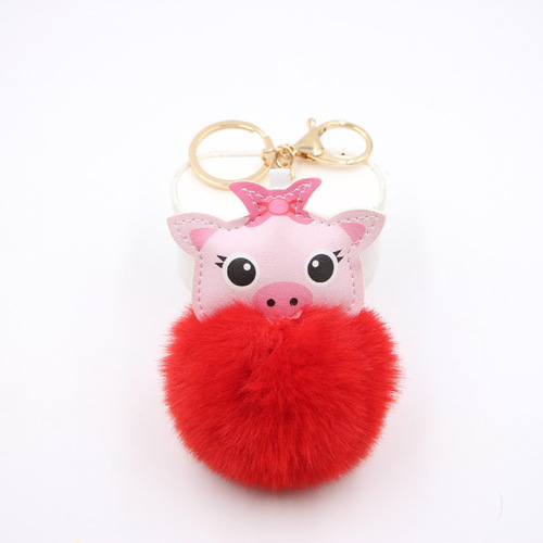 Cross-border cute pig hair ball keychain European and American Amazon pig plush bag accessories pendant gift