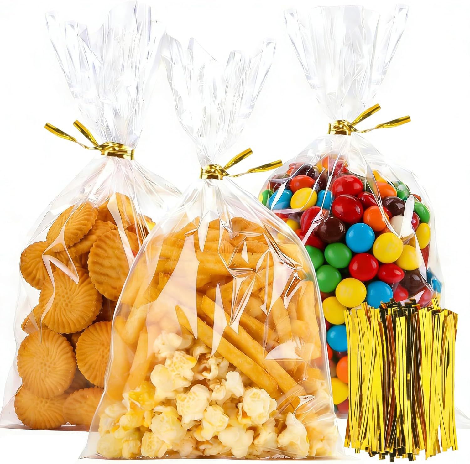 Lotes transparentes de bolsas de vidrio cóncavas insertadas en bolsas de plástico de bolsillo plano de pan dulces palomitas de maíz