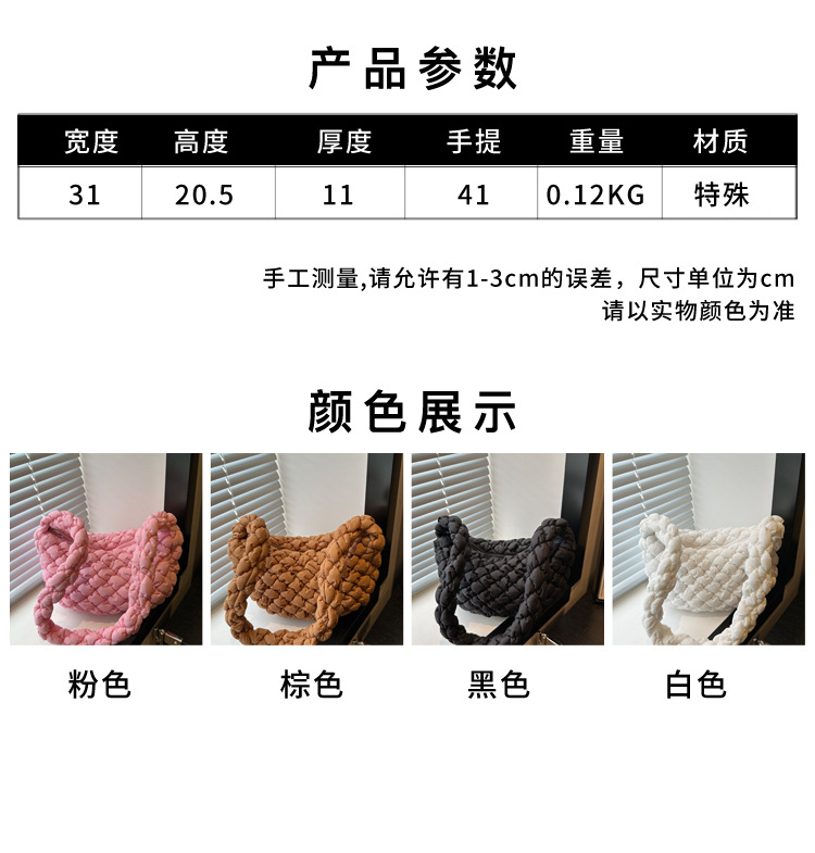 Large-capacity pleated cloud bag, new fashionable single-shoulder hand-held dumpling bag, solid-color simple crossbody bag, cross-border wholesale details Picture