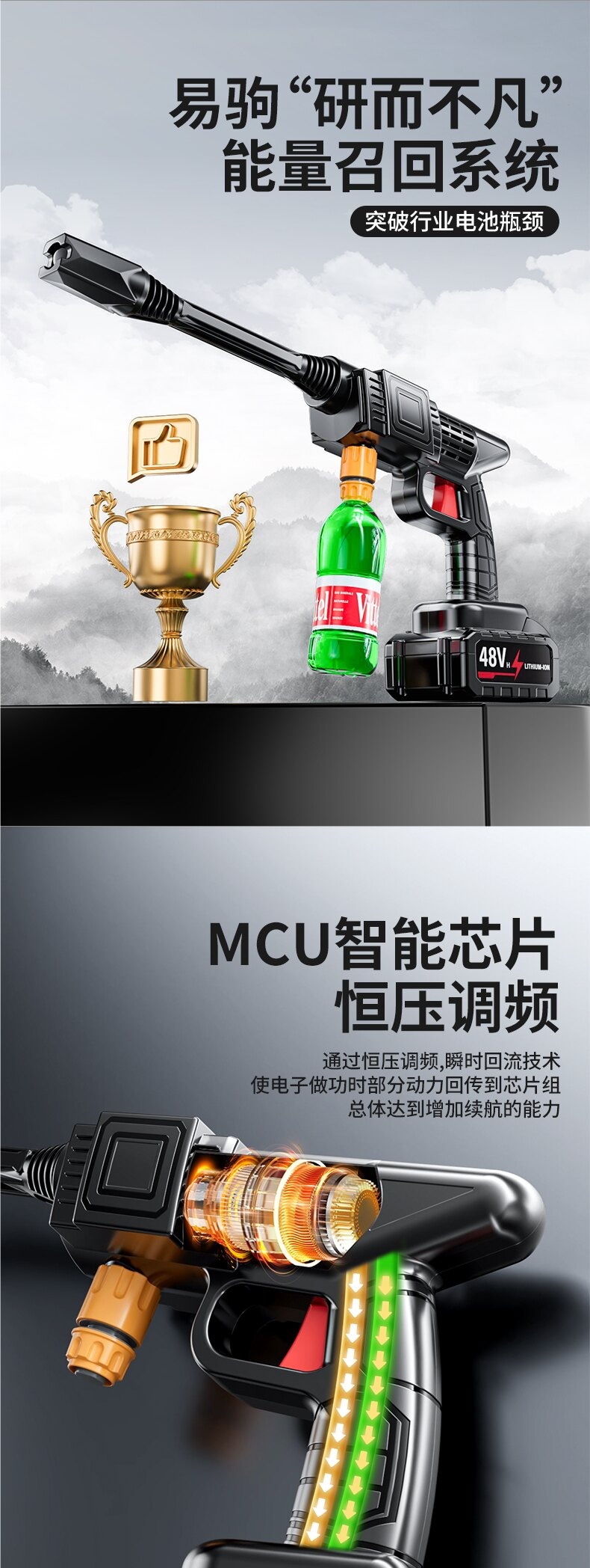 Car washer high-pressure water gun, powerful household floor cleaning tool, top-rated electric lithium battery, ultra-high pressure car brush
