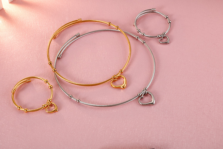 creative titanium steel heart wire open collar bracelet set wholesale Nihaojewelry