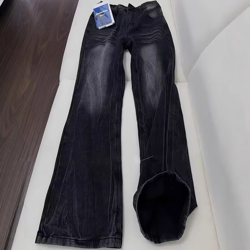 Men's Distressed Washed Bootcut Jeans Vintage Denim Trousers_voghion.com